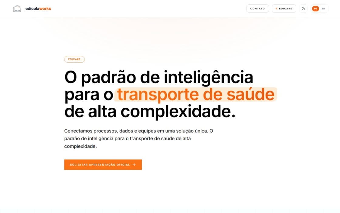 Página do Edicare como está no ar em edicare.com.br